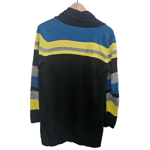 Notations Womens Open Front Tunic Cardigan Sweater Sz L Shawl Collar Striped - Picture 2 of 5